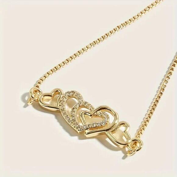 14K Gold Plated Zirconia Heart adjustable bracelet - Picture 2 of 4